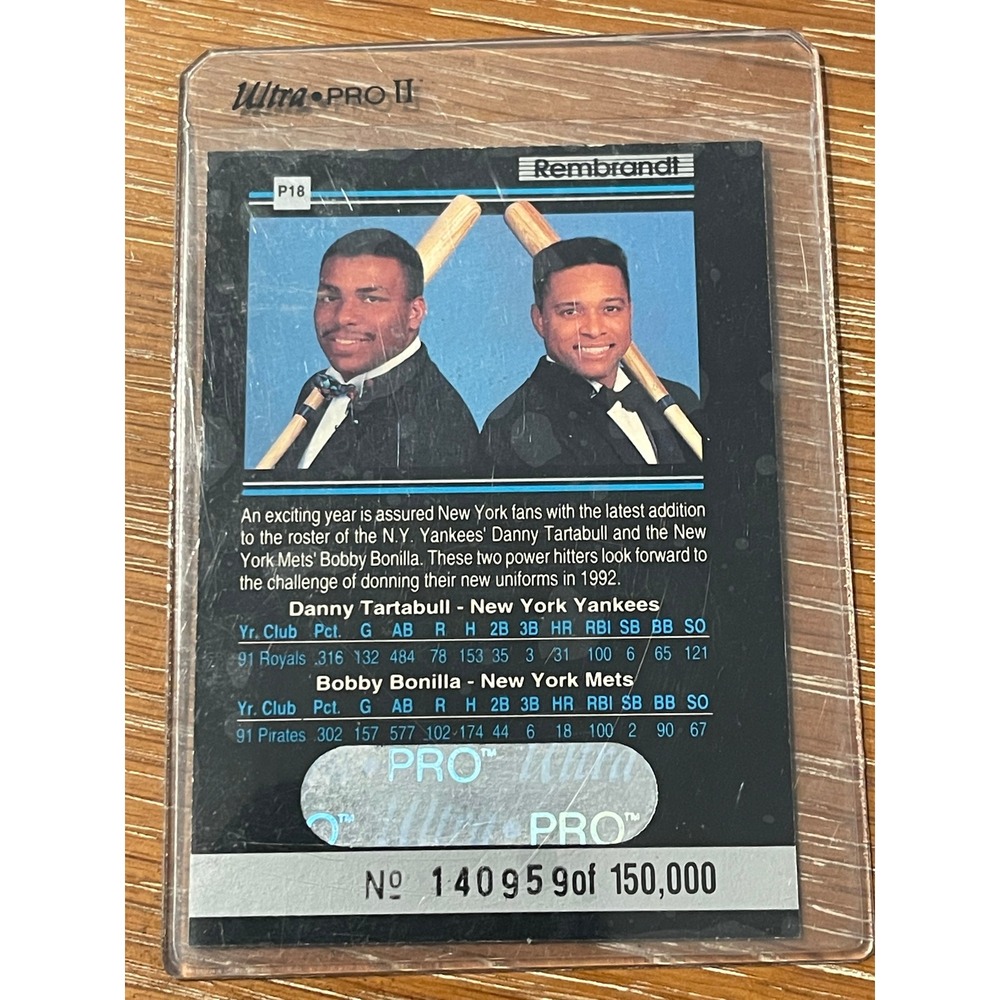 00267 - 1992 Rembrandt Danny Tartabull Bobby Bonilla BaseballCard #140959/150000 - Picture 2 of 3